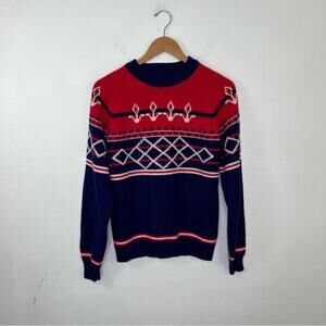 Vintage Christopher Rand Nautical Anchor Red White Blue Sweater Size Large